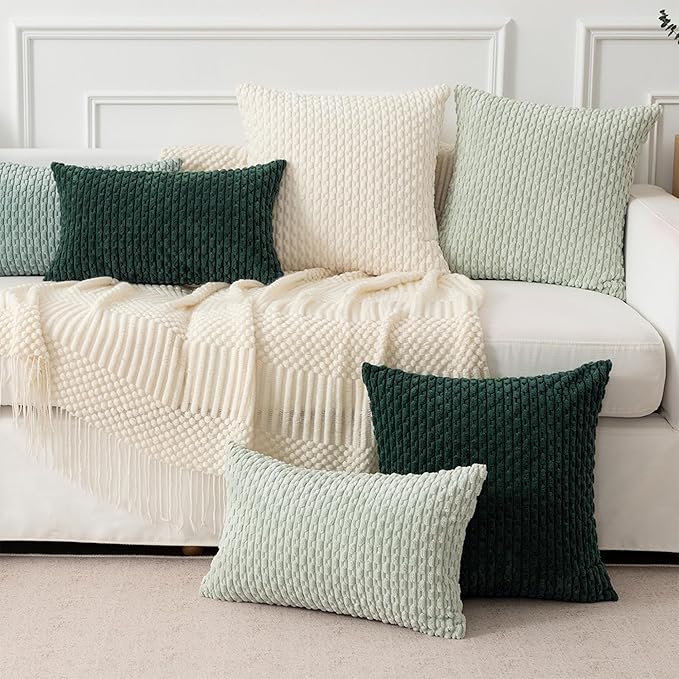 Kevin Textile 12x24 Inch Pillow Cover 1 Pack Boho Christmas Decorative Soft Striped Corduroy Lumbar Farmhouse Color Accent Rectangle Cushion Case for Living Room Couch Sofa Bed, Army Green