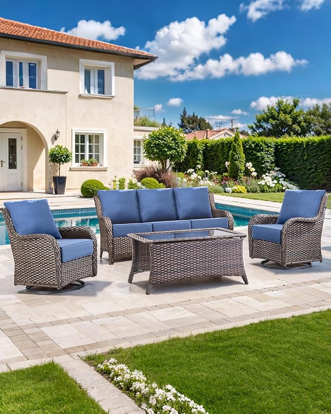 Luxury 22x24/22x25 6-Inch Outdoor Cushions - Water Resistant 1 Set Deat Seat Patio Furniture Cushion for Wicker Dining Rocking Swivel Chairs Loveseat Couch Sectional Sofa - Navy Blue