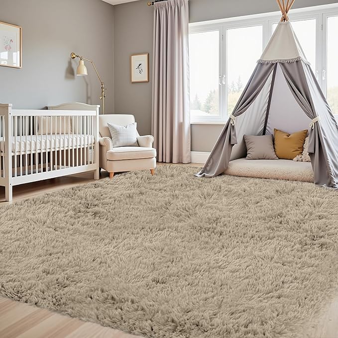 4x6 Area Rugs for Living Room Rug: Soft Fluffy Shag Gray Camel Rugs for Bedroom, Non-Slip Large Fuzzy Plush Rug Indoor Floor Carpet for Nursery Kids Boys Girls Room, Dorms, Playroom, Modern Home Decor