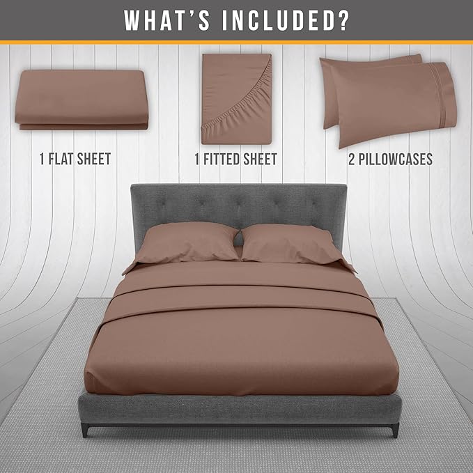 Queen Sheet Set - Luxury Hotel Bed Sheets - Soft Cooling Sheets with Elastic Corner Straps - Deep Pockets Microfiber Bedsheet - Bedding Sheet & Pillowcases - 4 Piece (Queen Size, Brown)
