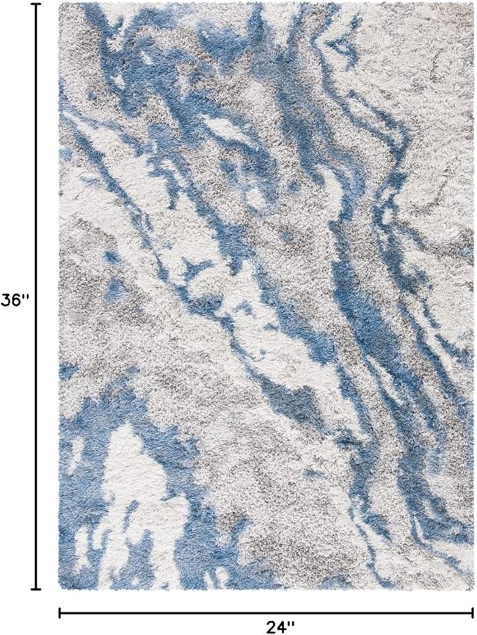 SAFAVIEH Horizon Shag Collection Accent Rug - 2' x 3', Grey & Blue, Non-Shedding & Easy Care, 2-inch Thick Ideal for High Traffic Areas in Entryway, Living Room, Bedroom (HZN890G)