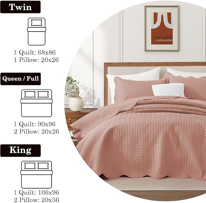 IR Imperial Rooms Twin Quilt Bedding Set Size (68” x 86”) + 1 Pillow Shams (20” x 26” + 2”) - 2 Pcs All Season Lightweight Reversible Microfiber Coverlet Embossed Quilt Bedspread (Peach/Baby Pink)