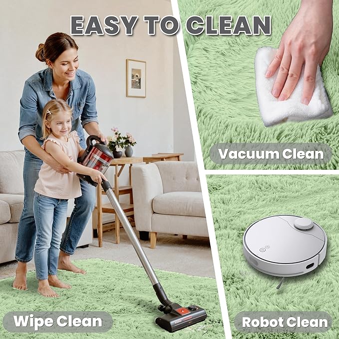 8x10 Area Rugs for Living Room Rug: Soft Fluffy Shag Mint Green Rugs for Bedroom, Non-Slip Large Fuzzy Plush Rug Indoor Floor Carpet for Nursery Kids Boys Girl Room, Dorms, Playroom, Modern Home Decor