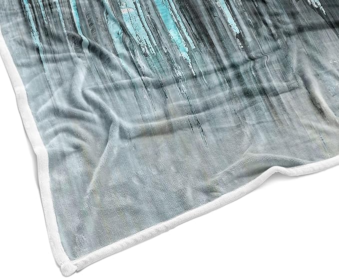 Abstract Throw Blankets, Modern Teal Gold CrackNon Cozy Warm Bed Couch Blanket, Stripe Contemporary Abstract Painting White Fleece Flannel Throws to Decorate The Room and Bedroom