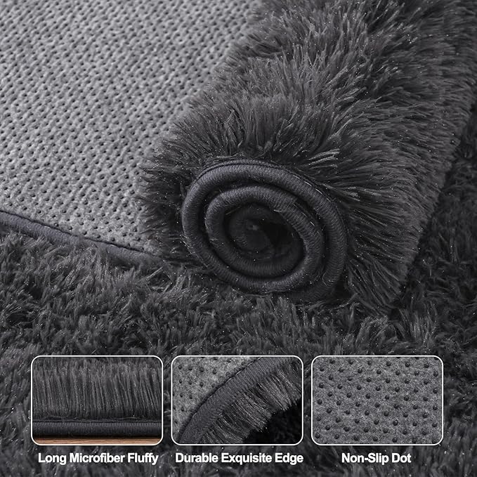 Extra Large Plush Rug High Pile Fluffy Rug for Living Room, Big Plush Non-Skid Shag Carpet, Soft Shaggy Rugs for Bedroom Indoor Modern Home Decor Charcoal 9x12ft