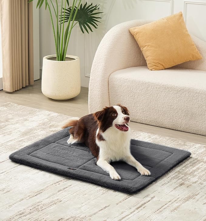 MADE 4 PETS Dog Crate Pad Bed for Small Dogs, Washable & Reversible, Anti-Slip Kennel Mat for Cozy Sleeping, Soft Fluffy Dog Bed for Indoor & Outdoor Use, 24"x18", Dark Gray
