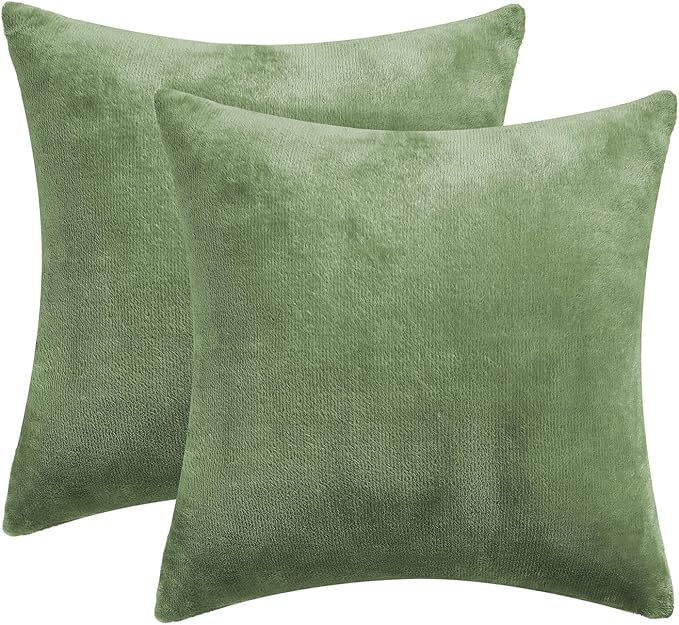 BEDELITE Velvet Pillow Covers 26x26 with Zipper, 2 Pack Super Soft Square Pillow Covers for Bedroom, Sofa, Luxury Cozy Fleece Pillowcases for All Seasons(26x26 Inches, Sage Green)