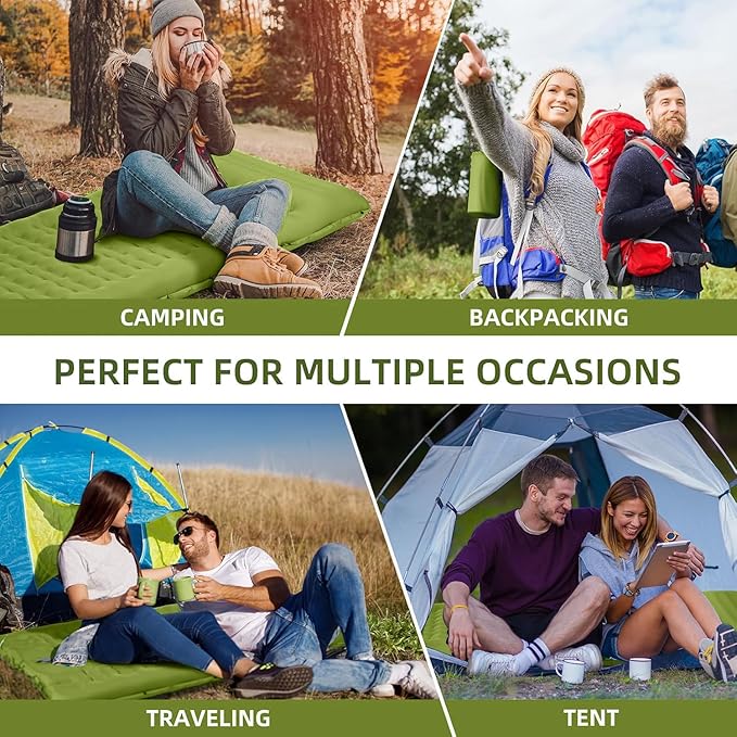 Camping Sleeping Pad, Extra Thick 5 Inch Camping Mat with Pillow, Built-in Foot Pump Inflatable Sleeping Pads Compact for Camping Backpacking Hiking Traveling Tent as Camping Essentials(Yellow)