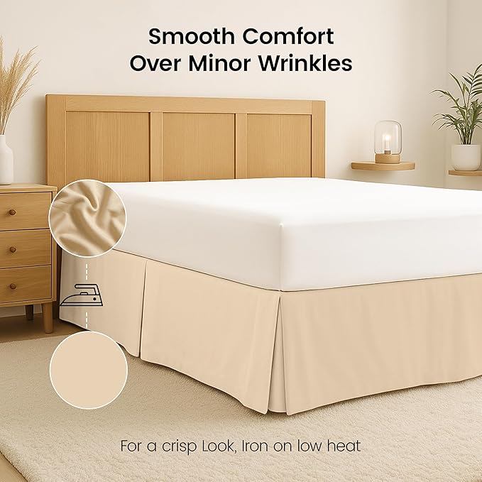 Utopia Bedding Twin Bed Skirt - Soft Quadruple Pleated Ruffle - Easy Fit with 15 Inch Tailored Drop - Hotel Quality, Shrinkage and Fade Resistant (Twin, Beige)