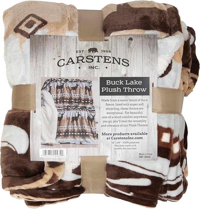 CARSTENS, INC. Ultra Premium Super Soft Plush Sherpa Fleece Oversized Throw Blanket 54" x 68", Buck Lake