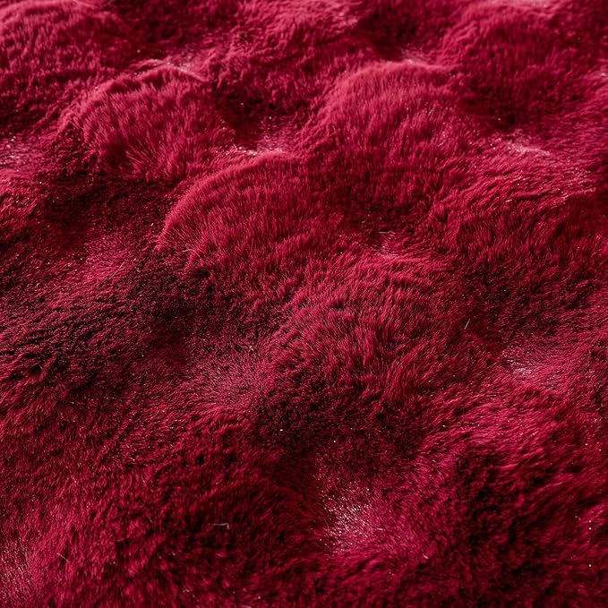 Christmas Faux Fur Decorative Throw Pillow Cover Plush Thick Bubble Pillow Covers Luxury Soft Cozy Accent Pillowcase for Spring Sofa Living Room Couch Bed (Wine Red,12"x20")