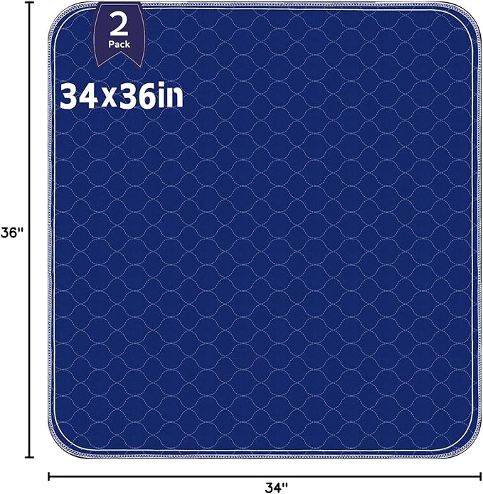 Alsunny® Incontinence Bed Pads 34x36 Inch (2pack),Hide Stains Pads for Beds for Incontinence Adults,Waterproof Bed Pads Washable,Waterproof Mattress Pad, Slip Resistant Bed Pads for Kids,Toddlers,Pet