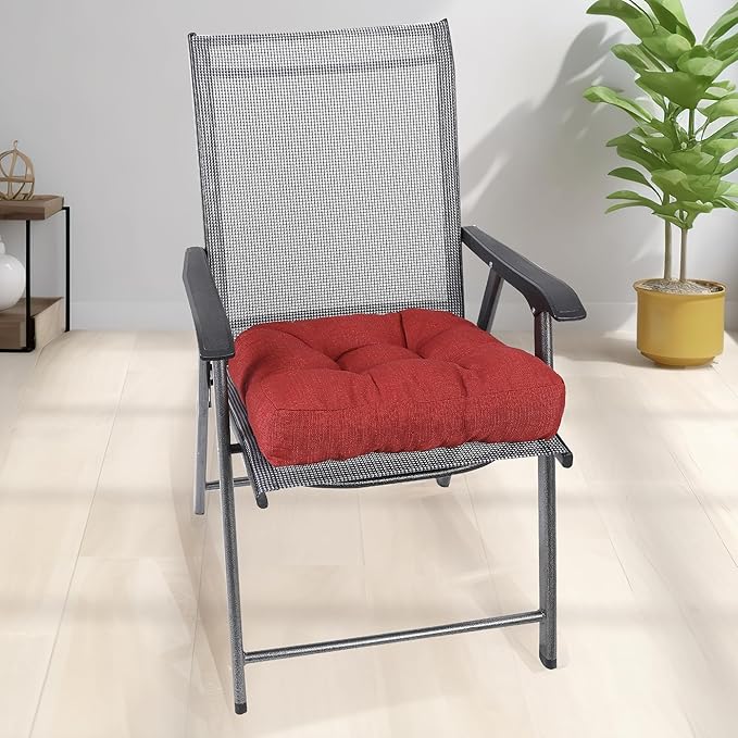 RACE LEAF 17" x 17" Patio Chair Cushions Red - Outdoor/Indoor Tufted Memory Foam Chair Pads Set of 2, Water-Resistant Olefin Chair Seat Cushion Non-Slip Backing
