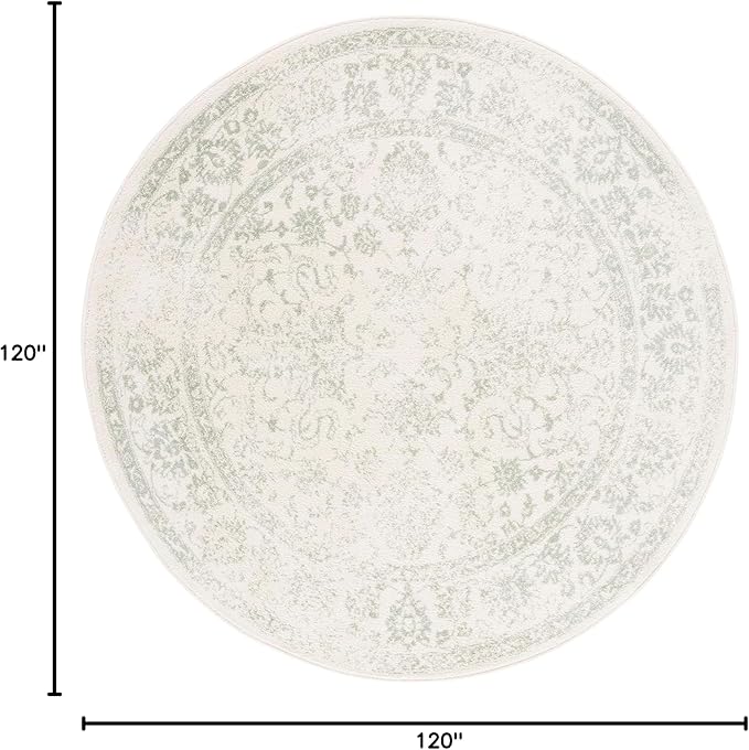 SAFAVIEH Adirondack Collection Area Rug - 10' Round, Ivory & Sage, Distressed Vintage Floral Design, Non-Shedding & Easy to Clean, Ideal for Living Room, Bedroom, Dining Space (ADR109V)