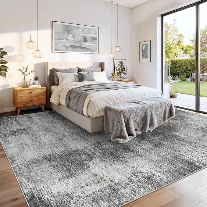 8x10 Area Rugs for Living Room: Washable Modern Abstract Rug Large Soft Non-Slip Rugs Indoor Low-Pile Carpet for Bedroom Dining Room Home Office (Grey, 8'x10')