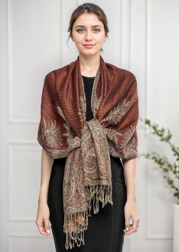 Achillea Big Paisley Pashmina Shawl Wrap for Women – Elegant Scarf for Weddings, Evening Dresses, Festivals & Daily Wear