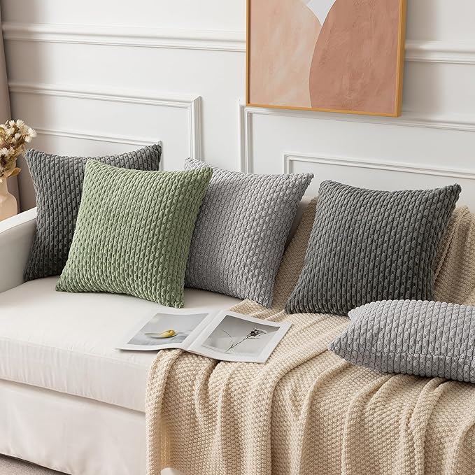 Kevin Textile 14x24 Inch Pillow Cover 1 Pack Boho Decorative Soft Striped Corduroy Lumbar Farmhouse Accent Rectangle Cushion Case for Living Room Couch Sofa Bed, Dark Grey