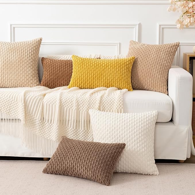Kevin Textile 12x20 Inch Pillow Cover 1 Pack Boho Decorative Soft Striped Corduroy Lumbar Farmhouse Color Accent Rectangle Cushion Case for Living Room Couch Sofa Bed, Mustard Yellow