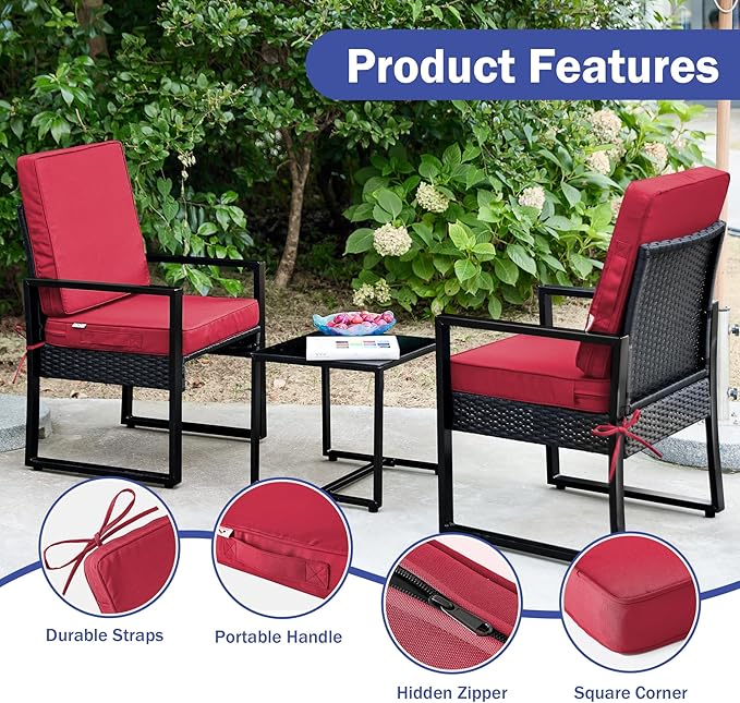 Outdoor Chair Cushions, Christmas Red Patio Chair Cushions 19x19x3 Inch, Waterproof Outdoor Cushions with Removable Cover for Sofa, Fade Resistant Patio Cushions for Outdoor Furniture