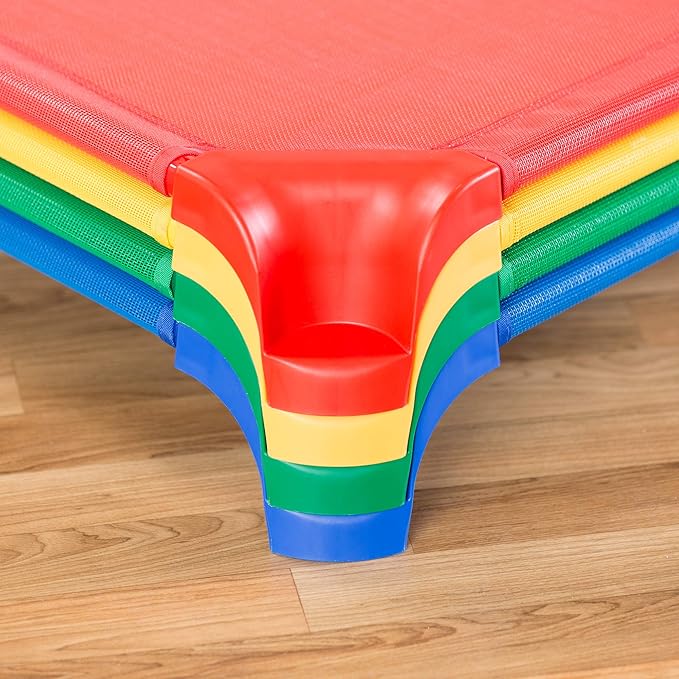 Sprogs Deluxe Heavy-Duty Childrens Standard 52"L Stackable Daycare Cot with Easy Lift Corners Cots for Preschool Kids Sleeping, Resting, and Naptime