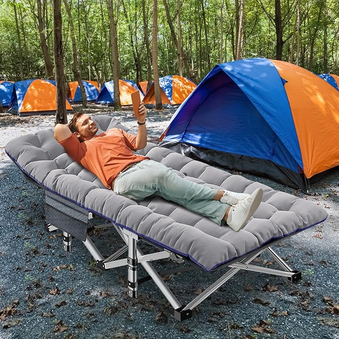 ABORON 2PK XXL Camping Cot for Adults 900LBS - 78"×32" Oversized Folding Bed with Mattress Pad, Heavy Duty 1200D Oxford Outdoor Cot with Carry Bag