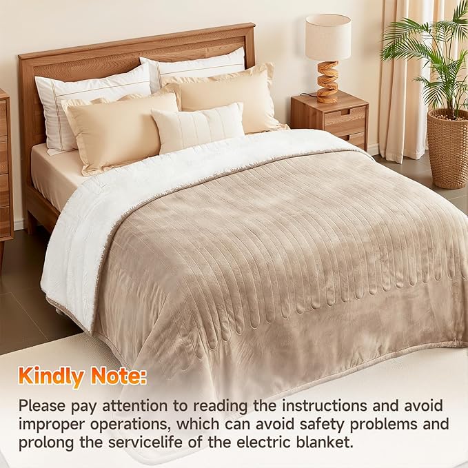 Heated Blanket Electric Blanket King 100"x90" Heating Blanket with Dual Control 10 Heat Levels & 10 Hours Auto-Off Overheat Protection Cozy Soft Flannel King Size Blanket Fast Heating Machine Washable