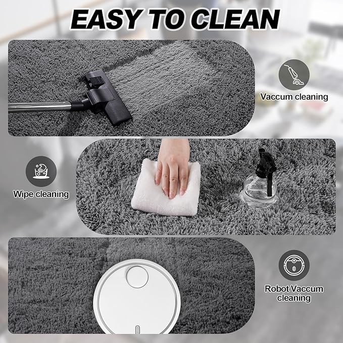 Deep Grey Runner Rug for Hallway, Bedroom Bedside Plush Rugs, Non Slip Fluffy Shaggy Carpet for Kids Home Decor, Dorm Nursery 2x6 Ft