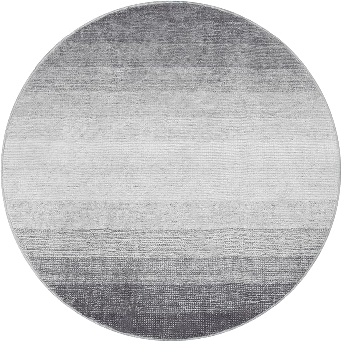 Wonnitar Modern Ombre Washable Round Area Rug 5ft, Grey Round Rugs for Living Room, Non-Slip Large Circle Bathroom Throw Mat, Stain Resistant Low Pile Throw Carpet for Bedroom (Grey, Round 5ft)