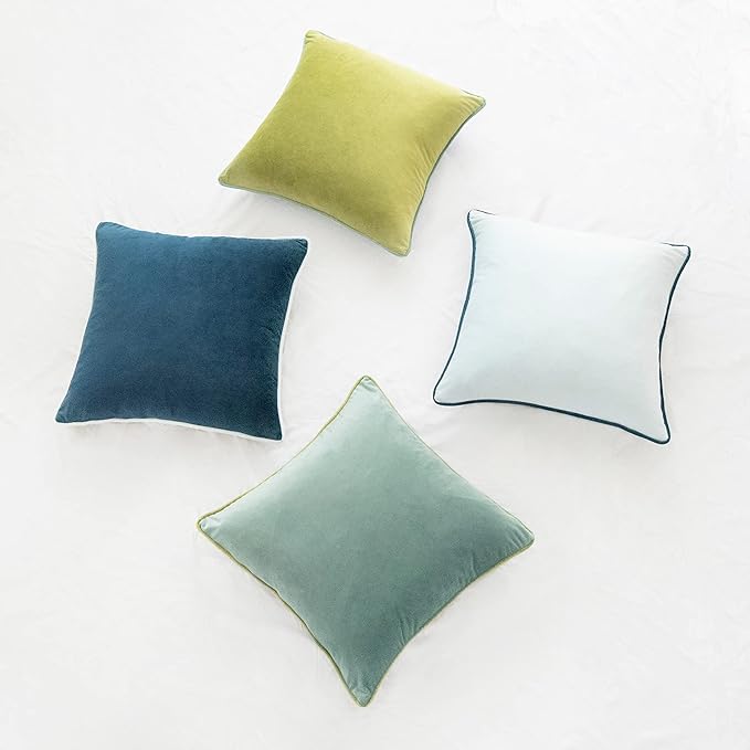 MONDAY MOOSE Decorative Throw Pillow Covers Cushion Cases, Set of 4 Soft Velvet Modern Double-Sided Designs, Mix and Match for Home Decor, Pillow Inserts Not Included (18x18 inch, Green/Blue)