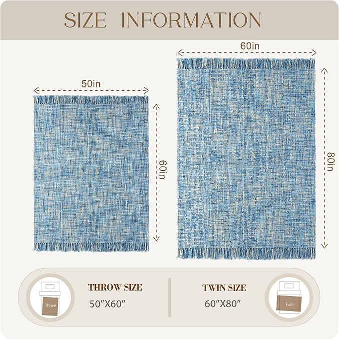 Multi-Color Light Blue Cable Knitted Throw Blanket for Couch,50"X60" Boho Style Textured Blankets for Home Decor,Super Soft Warm Cozy Chunky Knit Blanket with Decorative Tassels for Bed