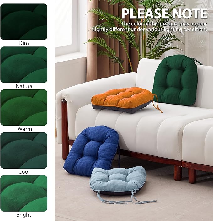 Chair Cushions for Dining Chairs, Seat Cushions for Kitchen Chairs, Indoor Seat Cushions with Ties, Tufted Foam Chair Pads, Non Slip Chair Cushions Set of 4, 15.5" x 15.5" x 4", Dark Green