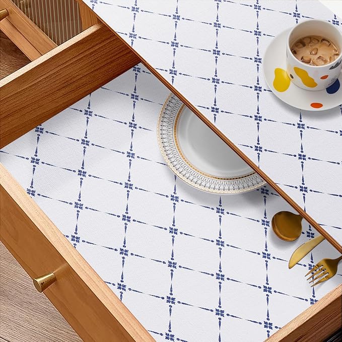 Drawer Shelf and Cabinet Liner, Thick Strong Grip,Shelf Liners Non-Adhesive Liners Protect Kitchen Cabinets and Cupboard, Bathroom Drawers,Under Sink Mat, 12" x10', Blue Stripe