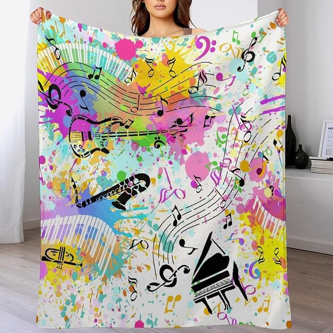 Music Blanket Colorful Graffiti Piano Keys Music Note Modern Abstract Art Print Soft Cozy Lightweight Throw Blanket for Kids Girls Boys Bedroom Living Room Dorm Chair Sofa Travel 70x80in