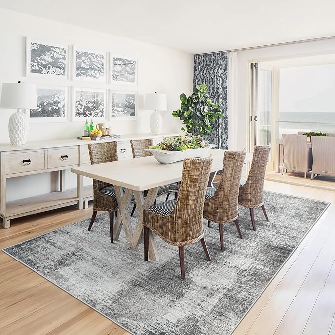 5x7 Area Rugs for Living Room: Washable Rug Modern Abstract Neutral Soft Rugs Non-Slip Low-Pile Indoor Floor Carpet for Bedroom Dining Room Nursery (Grey, 5'x7')