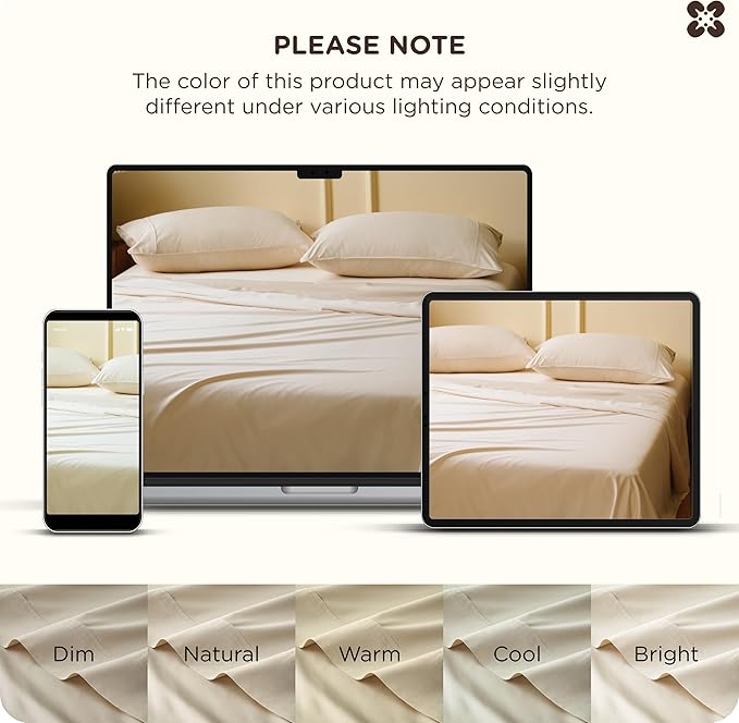 Bedsure Cooling Sheets, Rayon Derived from Bamboo & Cotton Blend, GentleSoft, Breathable, King Size Sheets Set, Deep Pocket Up to 18 Inches, Hotel Luxury Bedding for Hot Sleepers, Beige