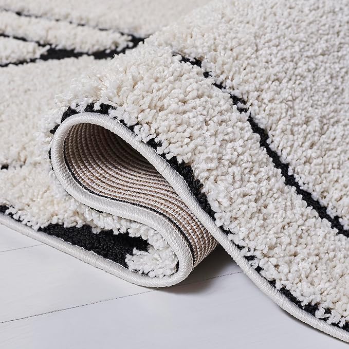 SAFAVIEH Florida Shag Collection Area Rug - 11' Square, Ivory & Black, Non-Shedding & Easy Cleaning, Plush Thick Pile, Ideal for Living Room, Bedroom, Dining Space (SG471-1290)