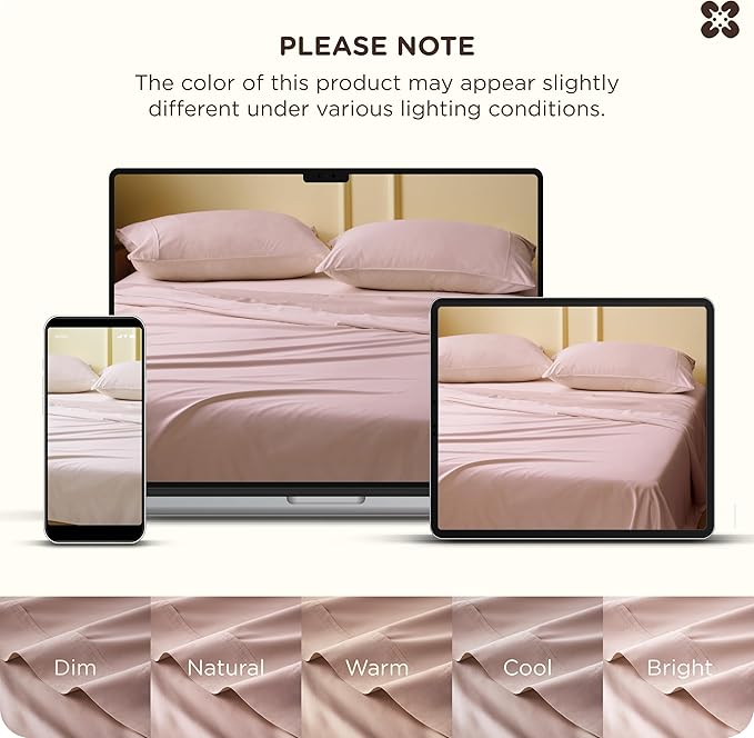Bedsure Cooling Sheets, Rayon Derived from Bamboo & Cotton Blend, GentleSoft, Breathable, Queen Sheet Set, Deep Pocket Up to 18 Inches, Hotel Luxury Bedding for Hot Sleepers, Rose Pink