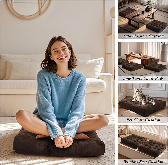 Meditation Floor Pillow 22×22 Inch 2 Pack Large Floor Cushions for Adults Square Tufted Corduroy Floor Pillows for Yoga Living Tatami Room Coffee
