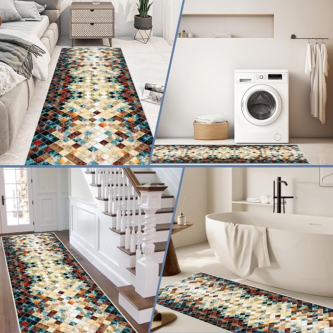 Runner Rug Washable 4x48 FT, Non Slip Rubber Backing Abstract Carpet, Soft Area Rugs for Bedroom Kitchen Hallway Entryway Bathroom, Customized