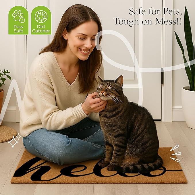 Coir Door Mats 17" X 30", Non-Slip Sturdy, PVC Backed Heavy Duty, Easy to Clean, Ideal for Door Entrance, Patio, Porch, Backyard, Garages, Drop-in to say a Hello!