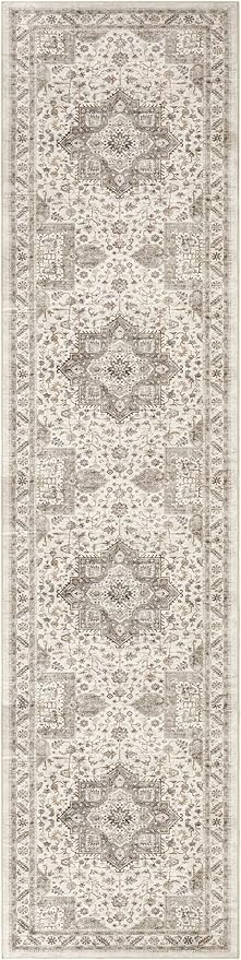 Vintage Hallway Runner Rug 3x12: Large Soft Washable Entryway for Kitchen Laundry Room Non-Slip Backing Runner for Entrance Living Room Bedroom Bathroom - Light Brown