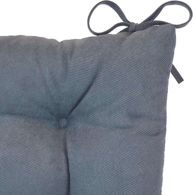 Klear Vu Omega Non-Slip Rocking Chair Cushion Set, Assembled in USA, Thick Padding & Tufted Design, Includes Seat Pad & Back Pillow with Ties, 17x17 Inches, 2-Piece Set, Twillo Bluestone