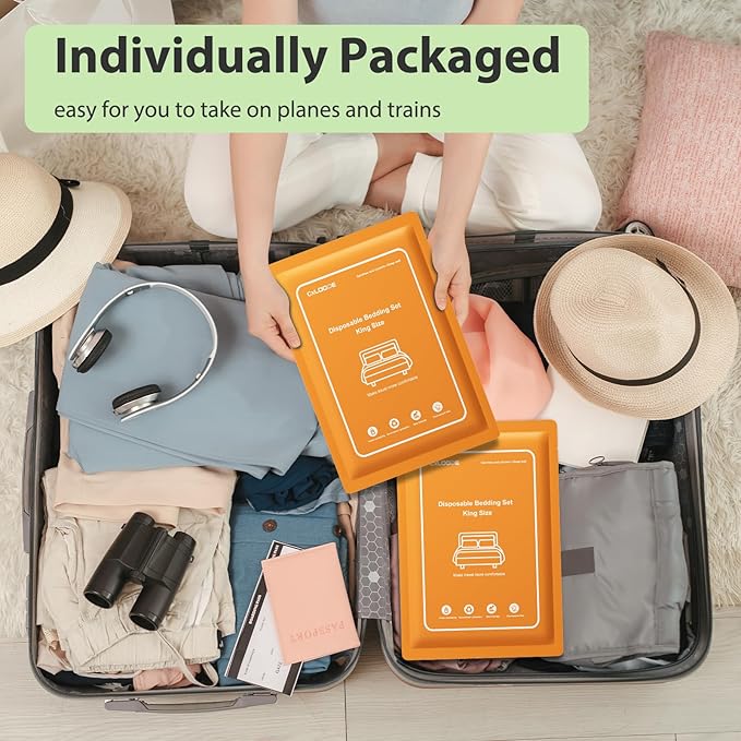 2 Pack Disposable Bed Sheet King Size, Disposable Travel Sheet for Hotel with Quilt Cover and Pillowcase, Disposable Bedding Travel Bedding Disposable Sheets for Travel Hotel Hospital