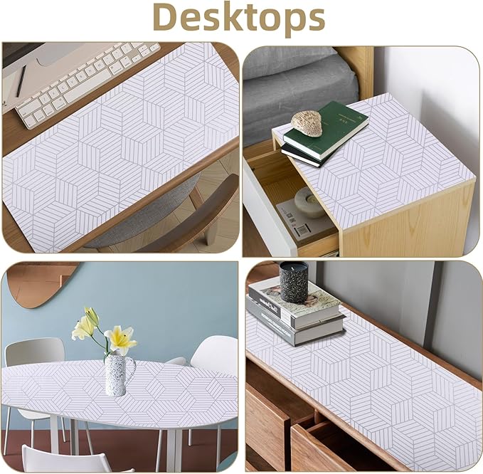 Shelf Liners for Kitchen Cabinets Non Adhesive Shelf Liner Paper Non-Slip Thickened Drawer Liner Easy to Clean for Tool Box Refrigerator with Knife and Tape Measure, Silver Geometric, 11.8 x 118 in