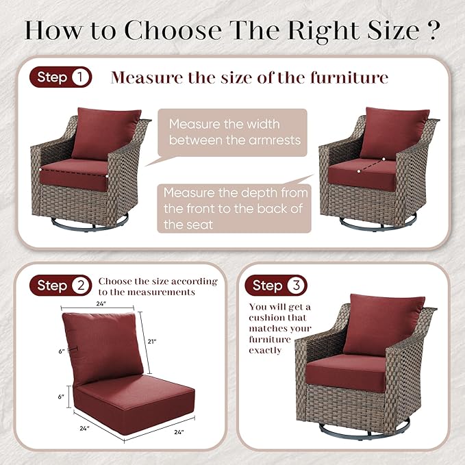 Luxury Outdoor Seat Cushion Set-24 x 24 x 6 Inch Outdoor Chair Cushions with Water Resistant & Removable Cover Outdoor Cushions for Patio Furniture Chair Sofa Couch