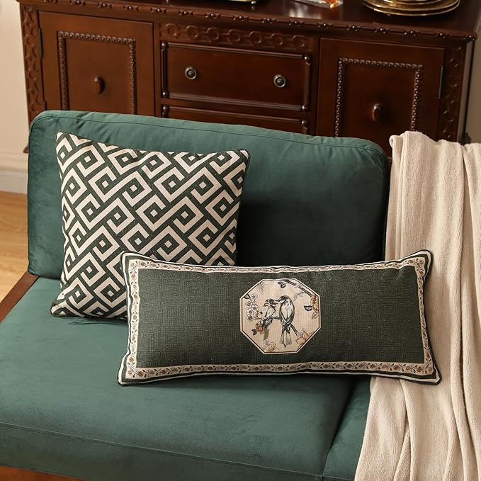 ISAENNE Design Linen Classic Vintage Throw Pillow Covers 18"x18", Minimalist Square Cushion Covers with Green Irregular Plaid Pattern Decor Pillowcases for Bed,Living Room,Outdoor,Car