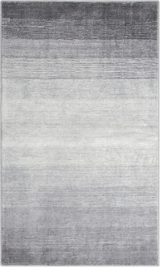 Wonnitar Washable Grey Area Rug 3x5, Modern Ombre Entry Rug Throw Rugs for Living Room, Non-Slip Contemporary Gradient Soft Rug for Bedroom Low Pile for Bathroom Kitchen Dining Mud Room (Grey, 3'x5')