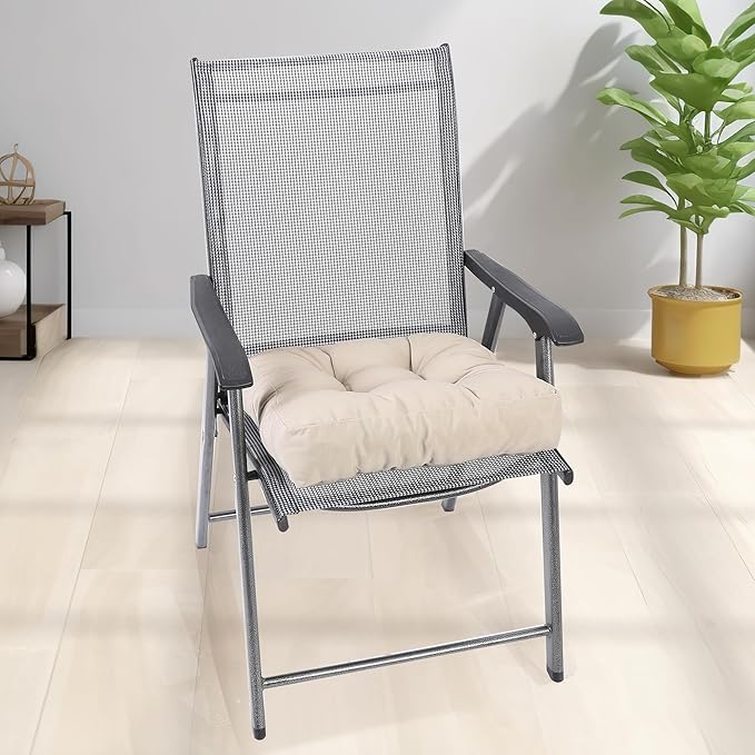 RACE LEAF 4 Pack 17x17 Inch Patio Chair Cushions, Memory Foam Seat Cushions Waterproof with Tufted Design & Non-Slip Backing (Khaki)