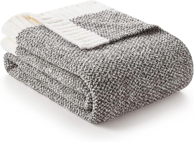 Snuggle Sac Oversized Grey Blanket Twin XL 66X90 for Bed, Reversible Super Soft Warm Cozy Knit Fuzzy Plush Blankets, Heather Dark Grey, 66x90 inches