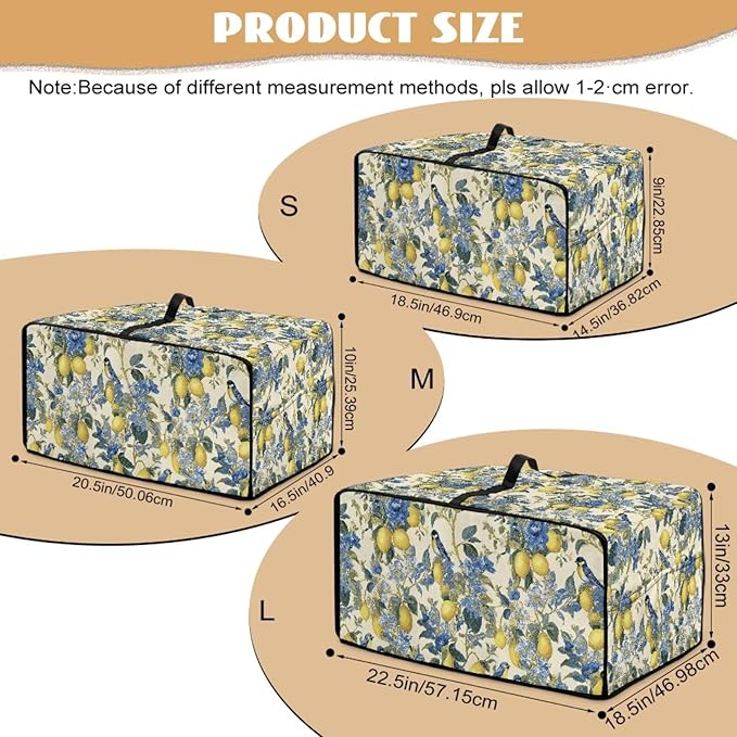 Lemon Floral Robin Bird Print Microwave Oven Dust Cover Heavy Duty Microwave Oven Grill Cover Dustproof Kitchen Machine Covers Case Protections for Toaster Oven, M